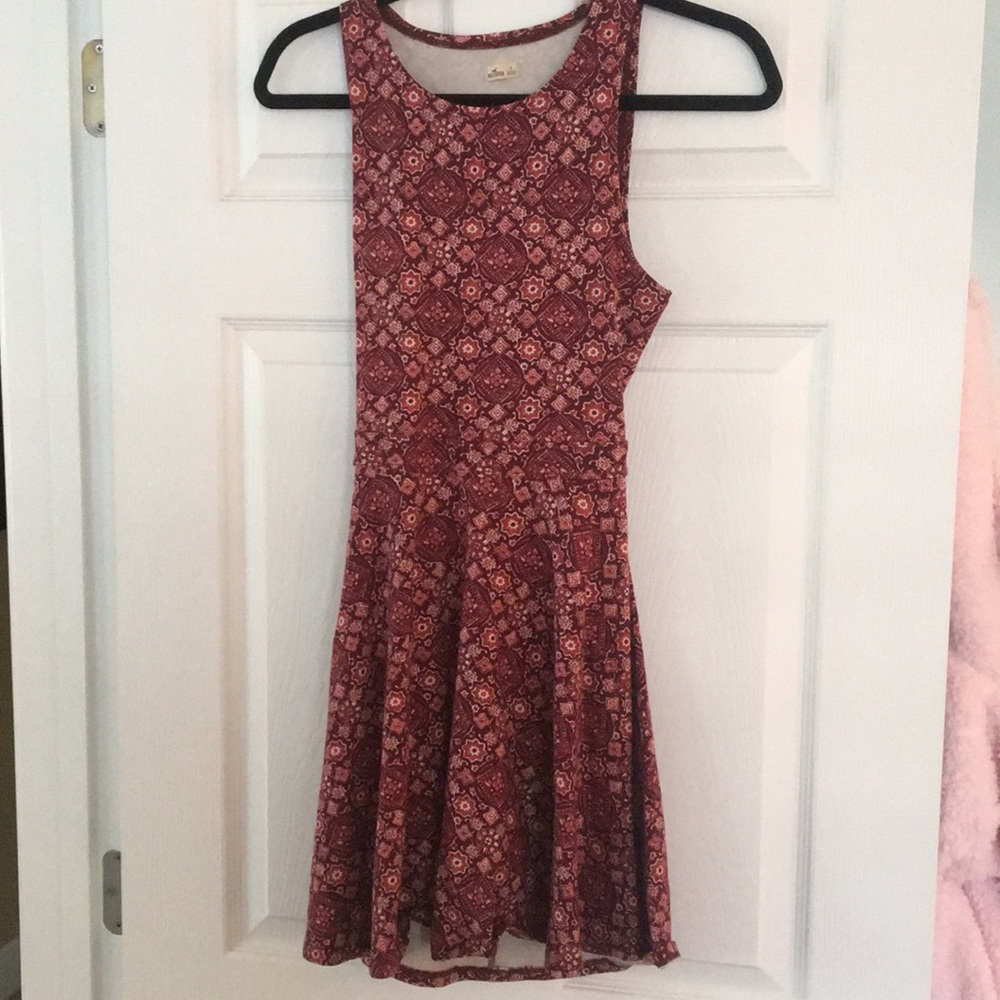 Fun boho print Hollister skater dress w open back